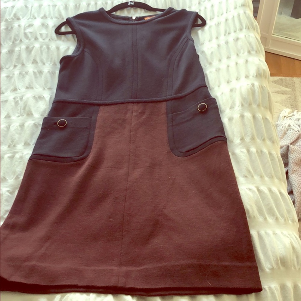 Tory Burch Navy & Burgundy Sleeveless Dress